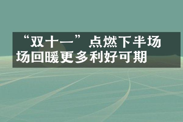 &ldquo;双十一&rdquo;点燃下半场 市场回暖更多利好可期