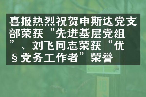 喜报热烈祝贺申斯达党支部荣获&ldquo;先进基层党组织&rdquo;、刘飞同志荣获&ldquo;优秀党务工作者&rdquo;荣誉